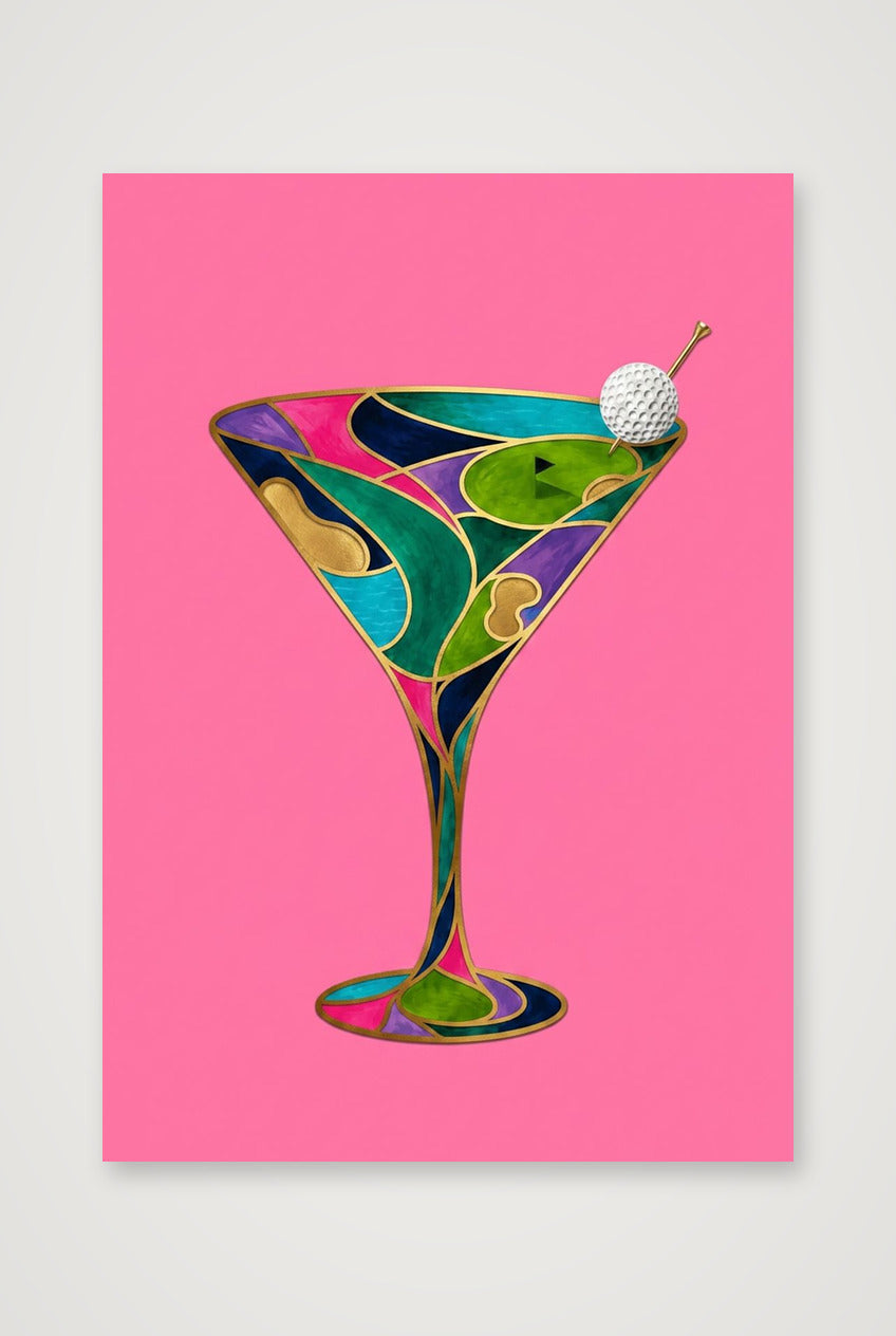 The Nineteenth. Martini Glass. Golf Art. Pink Collection — 70×100cm, 28×39" Print only