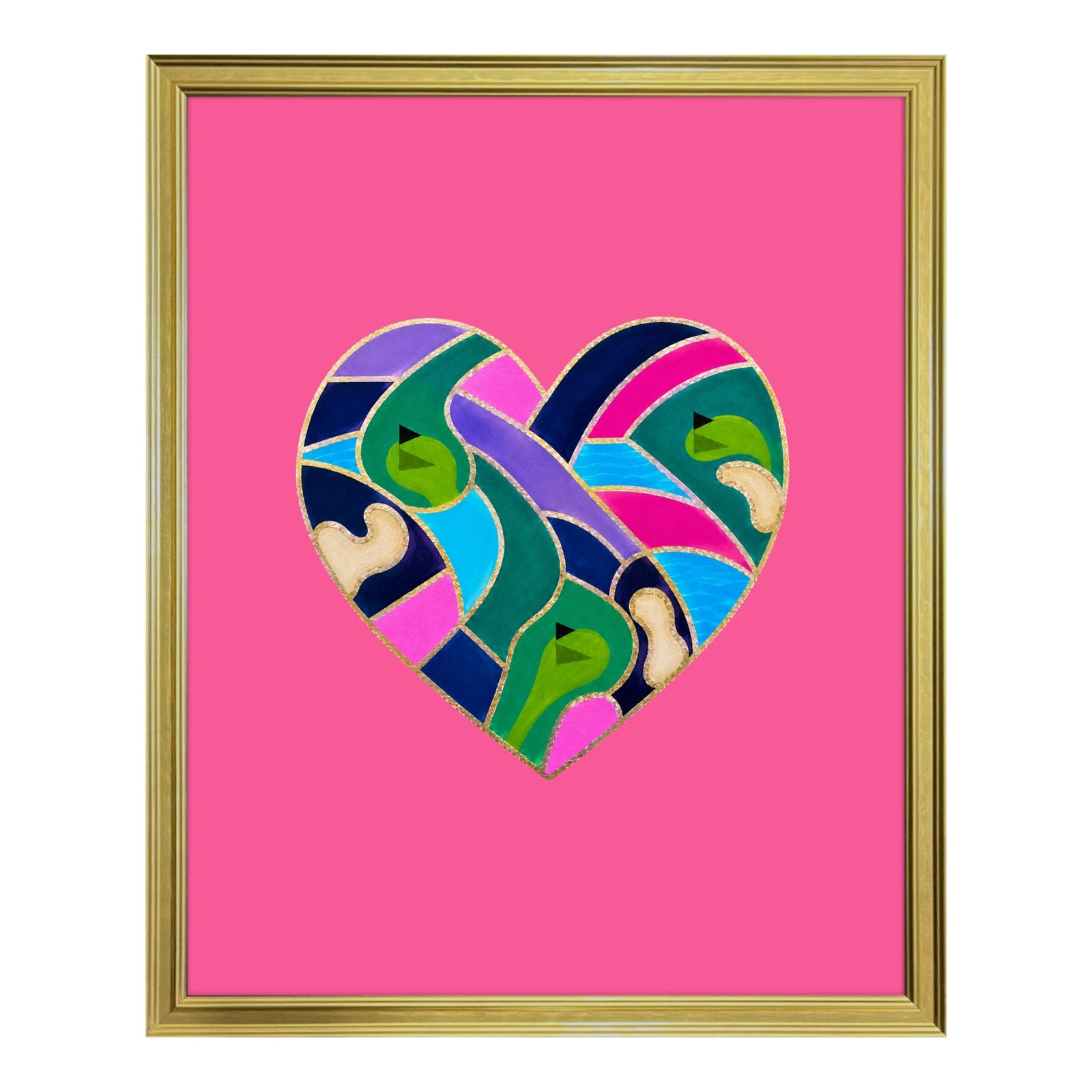Premium Limited Edition Gold Framed "Love the Game" Heart Golf Art