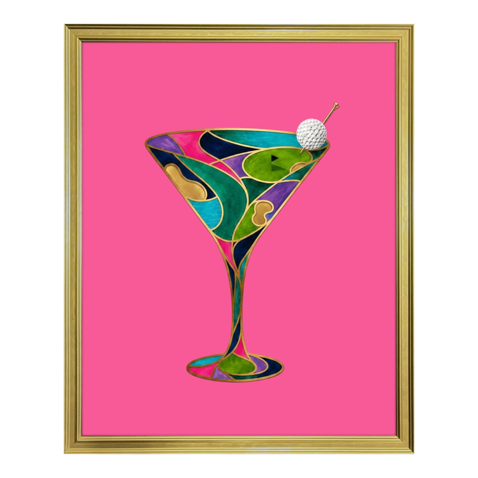 Premium Limited Edition Gold Framed "The 19th Hole Martini Glass" Golf Art