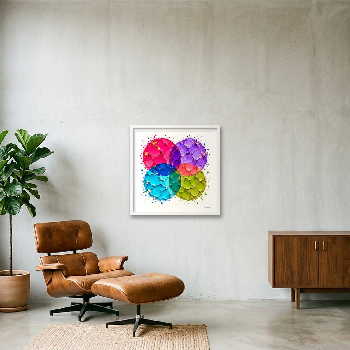 Abstract Golf Art. Impasto Contemporary Art. Four Ball — 50×50cm, 20×20" White Frame