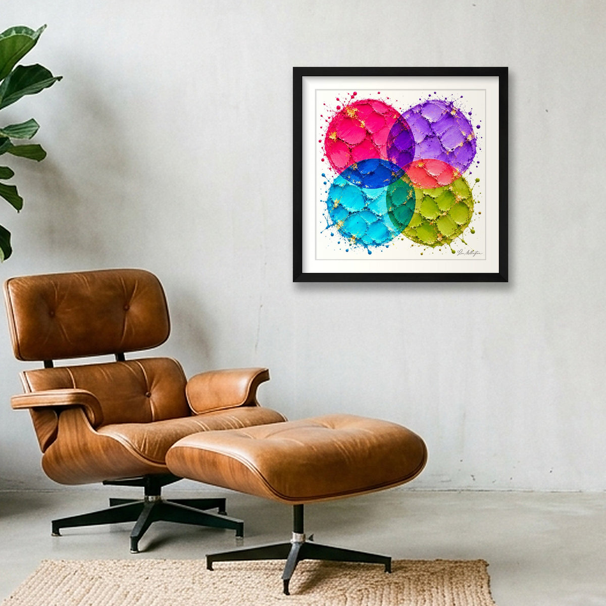 Abstract Golf Art. Impasto Contemporary Art. Four Ball — 40×40cm, 16×16" Black Frame