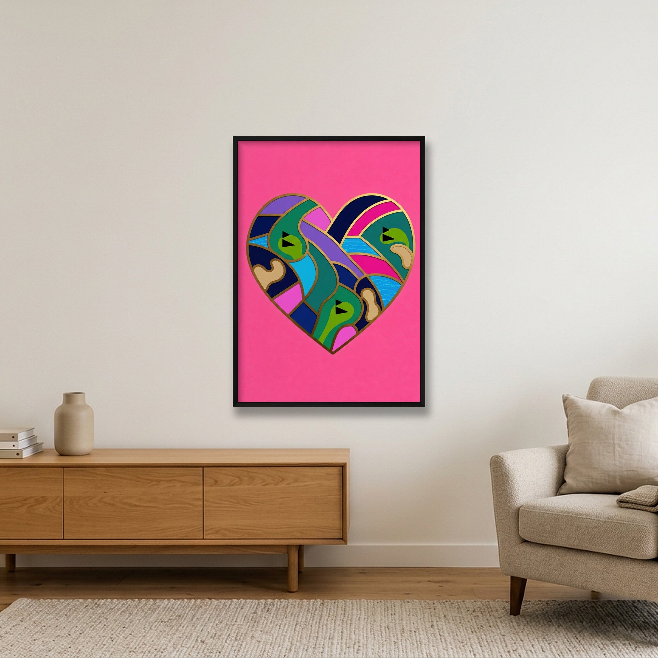 LOVE THE GAME Golf Heart Art Pink Collection — 70×100cm, 28×39" Black Frame