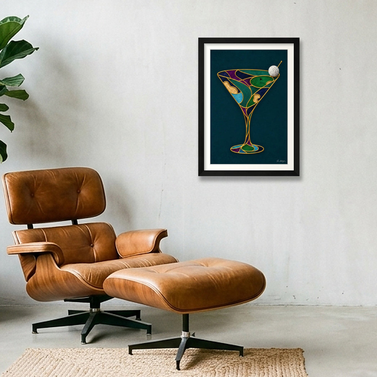 Abstract Golf Art. 19th Hole. Martini Glass. Framed Print — A3 (30×42cm, 12×17") Black Frame