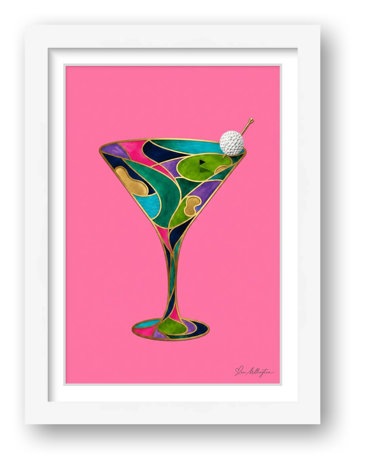 Abstract Golf Art. The 19th Hole. Martini Glass. Framed Print — framed