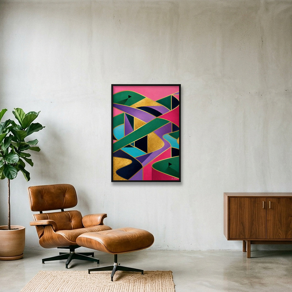 The Fairway Home. Golf Art. Pink Collection — 70×100cm, 28×39" Black Frame