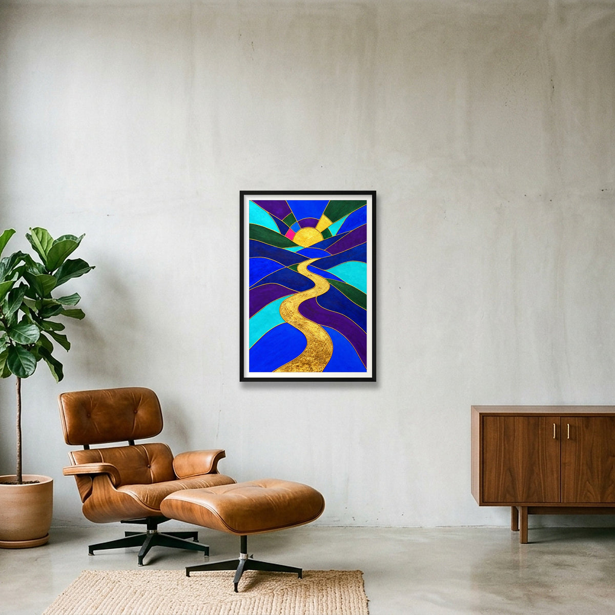 Expressive Reflection: New Dawn — 59×84cm, 23×33" Black Frame