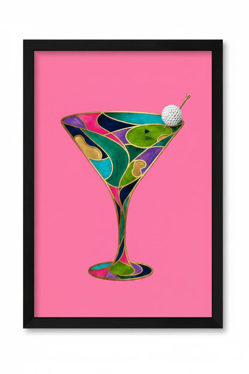 The Nineteenth. Martini Glass. Golf Art. Pink Collection — framed