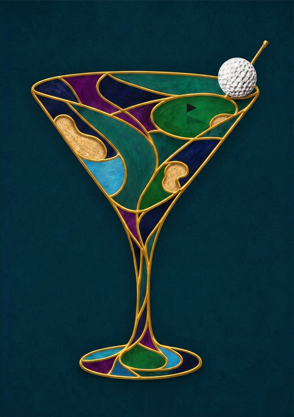 The Nineteenth Hole. Martini Glass. Green Teal Collection