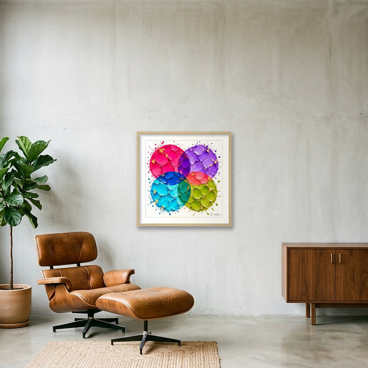 Abstract Golf Art. Impasto Contemporary Art. Four Ball — 50×50cm, 20×20" Oak Frame