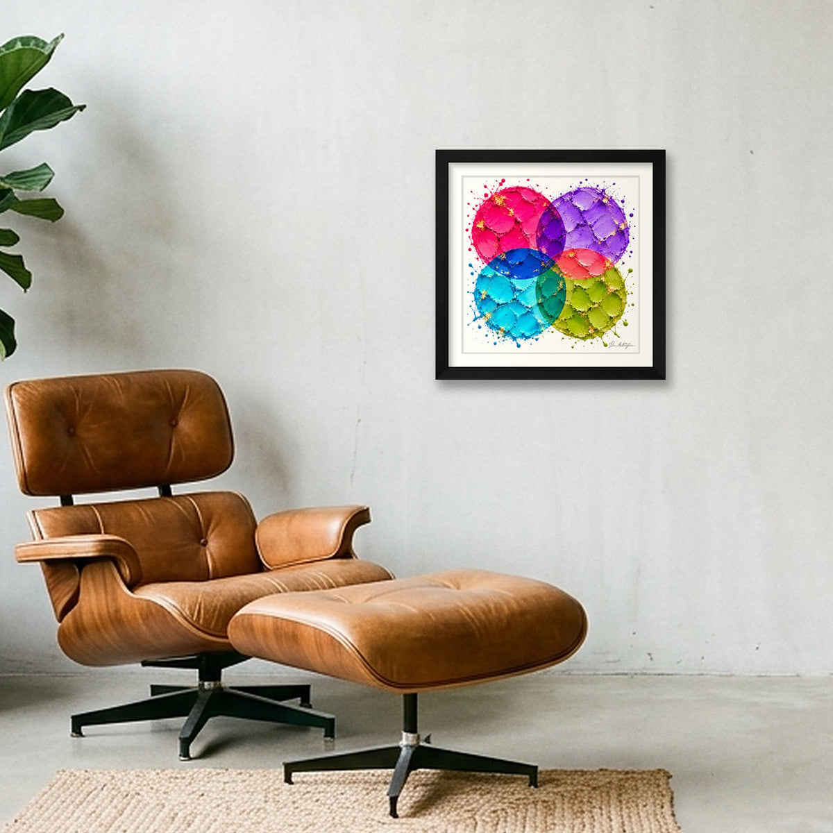 Abstract Golf Art. Impasto Contemporary Art. Four Ball — 30×30cm, 12×12" Black Frame