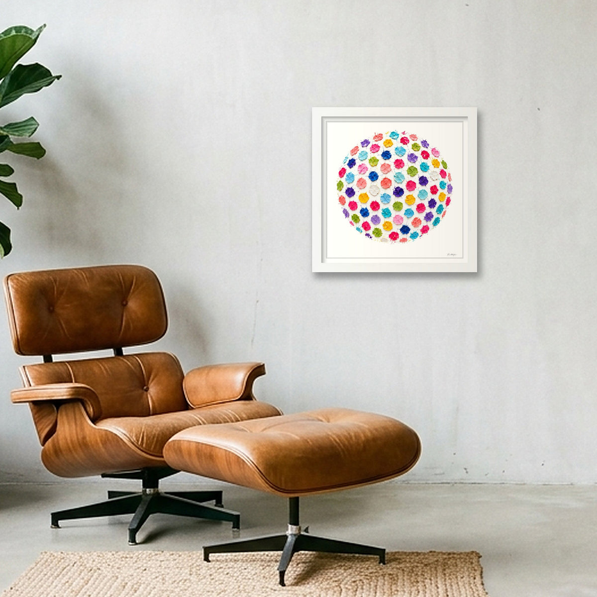 Abstract Golf Art. Impasto Contemporary. Confetti Golf Ball — 30×30cm, 12×12" White Frame
