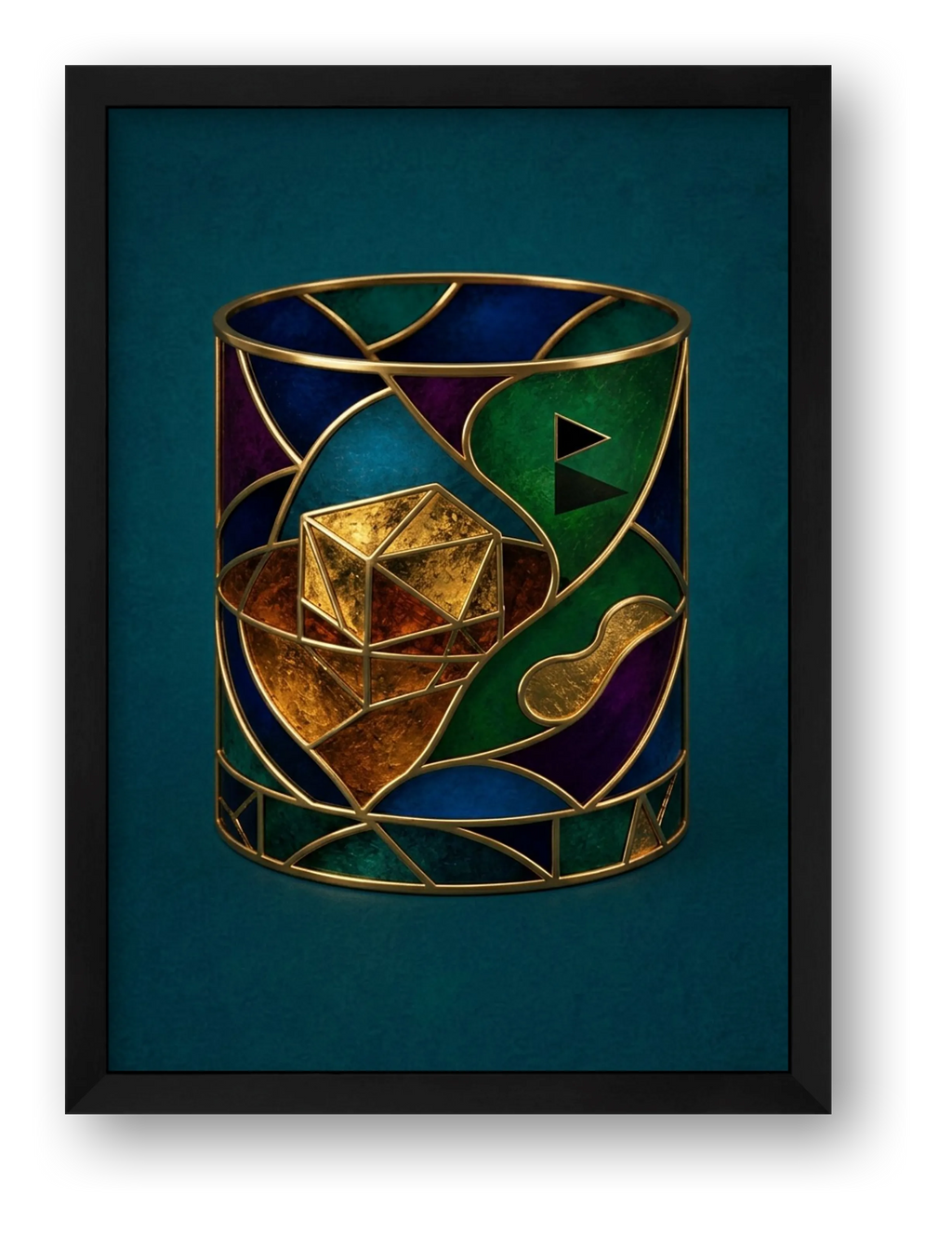 The Nineteenth Hole. Whiskey Glass. Green Teal Collection — framed