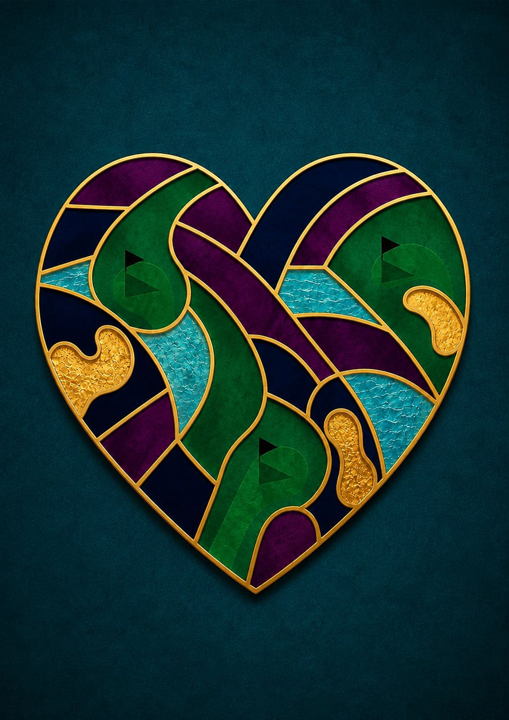 LOVE THE GAME. Golf Heart Art. Green Teal Collection
