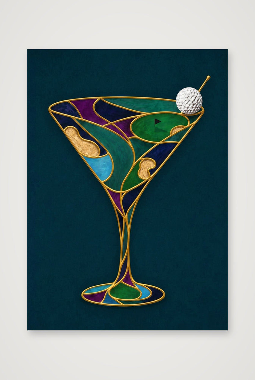 The Nineteenth Hole. Martini Glass. Green Teal Collection — 42×59cm, 17×23" Print only