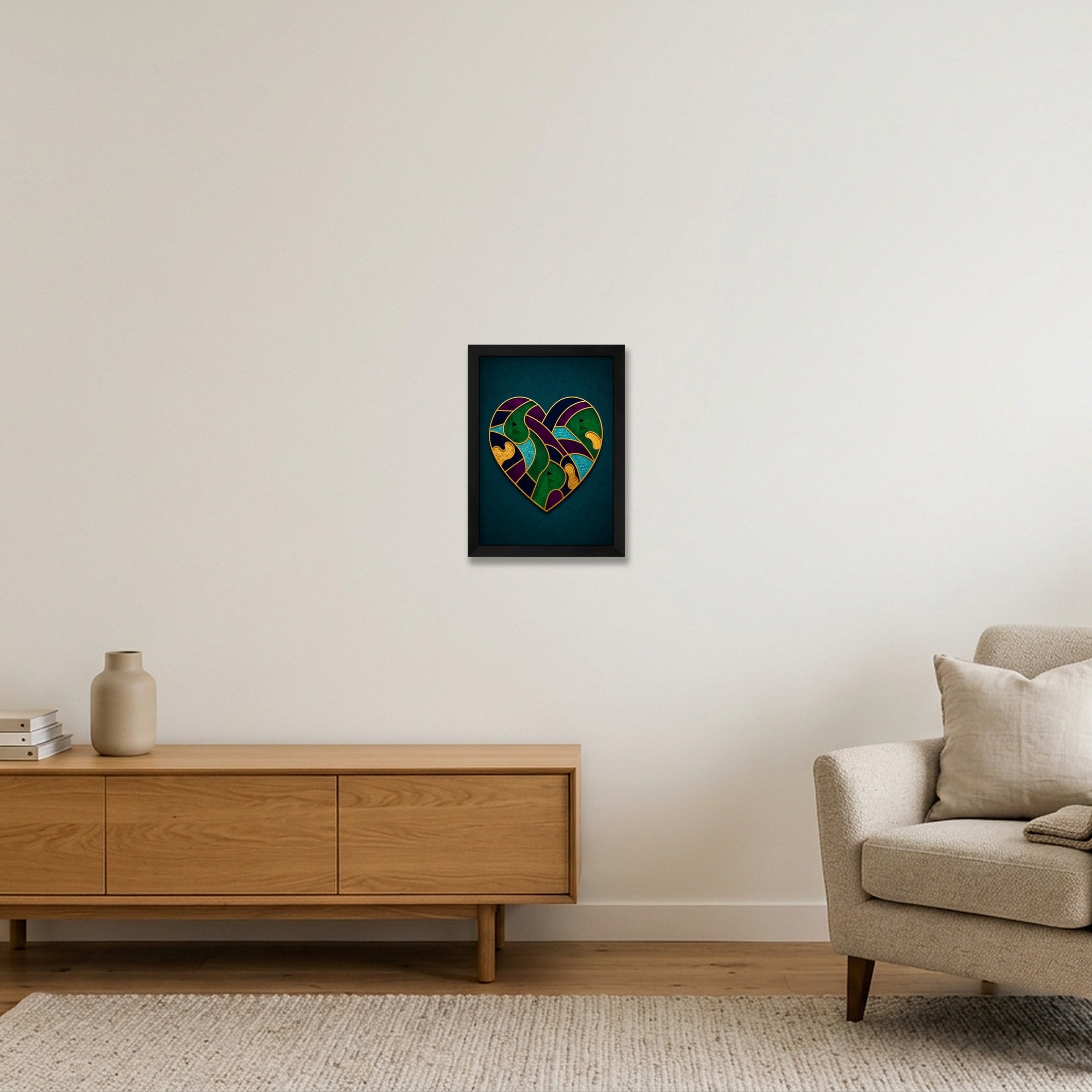 LOVE THE GAME. Golf Heart Art. Green Teal Collection — A4 (21×30cm, 8×12") Black Frame