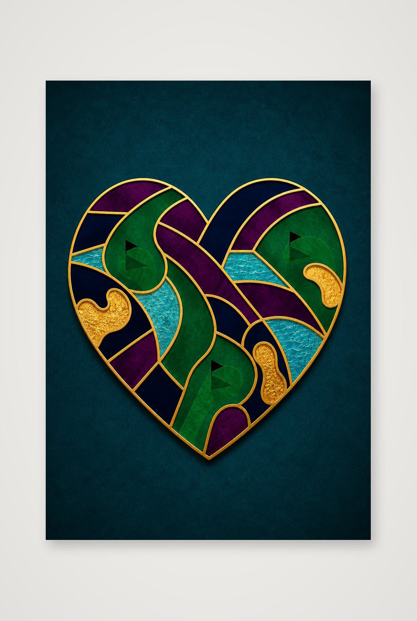 LOVE THE GAME. Golf Heart Art. Green Teal Collection — A3 (30×42cm, 12×17") Print only