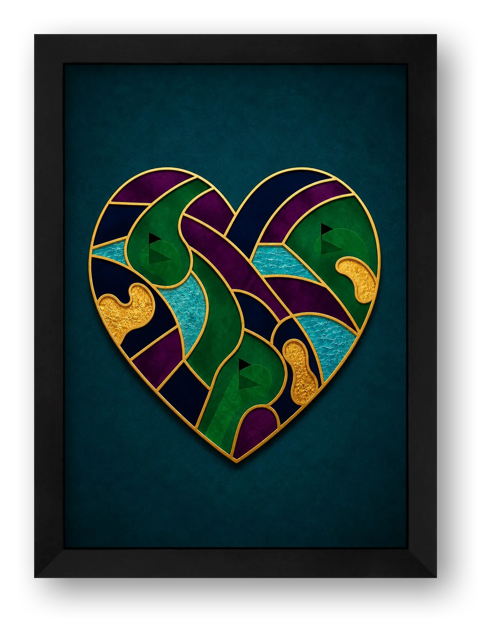 LOVE THE GAME. Golf Heart Art. Green Teal Collection — framed