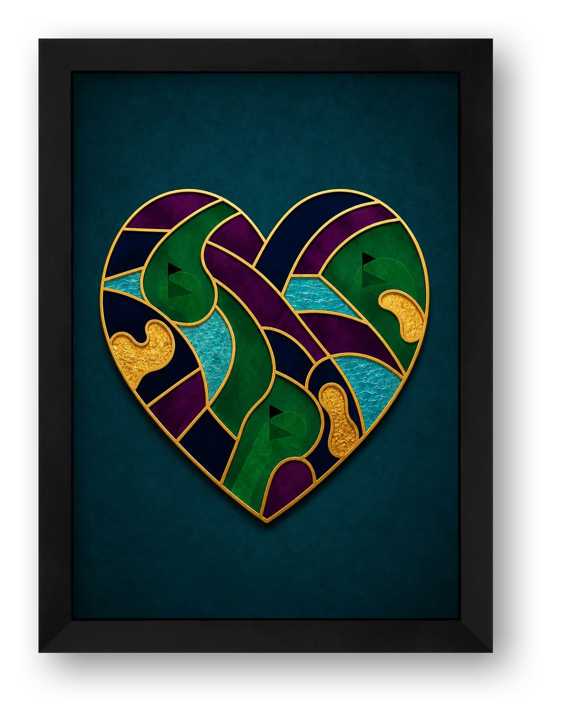 LOVE THE GAME. Golf Heart Art. Green Teal Collection — framed