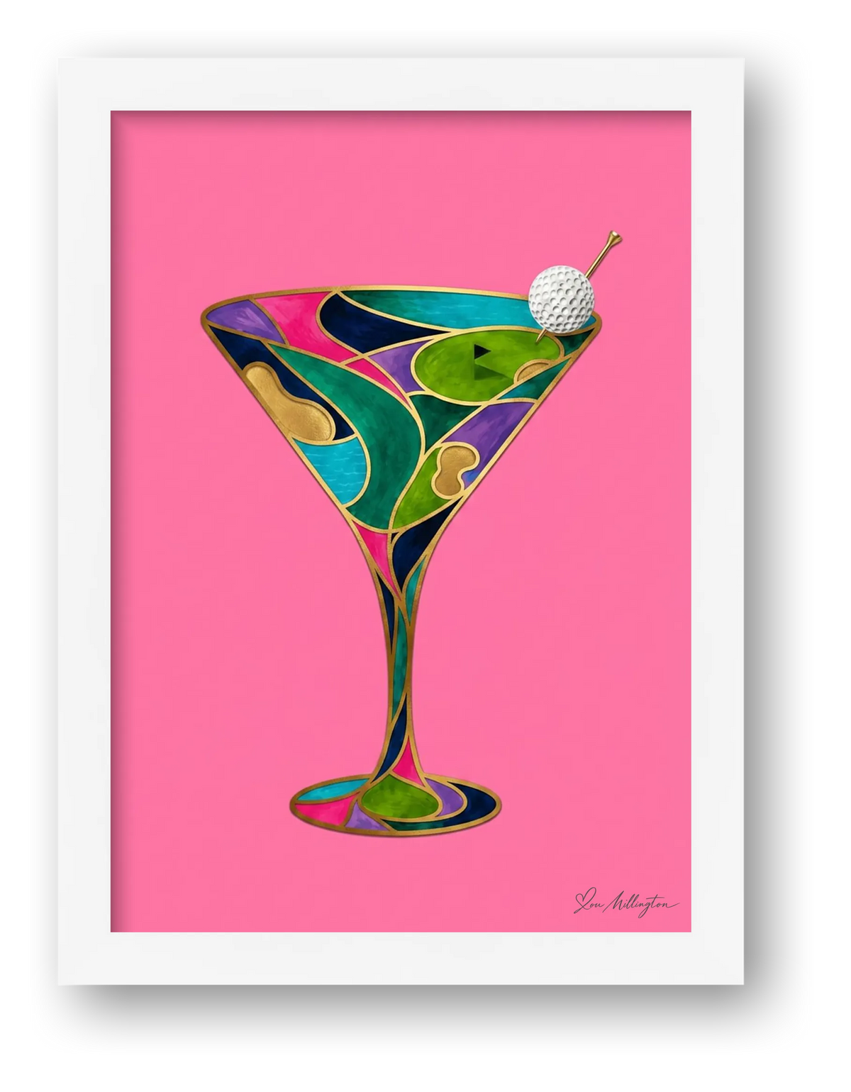 Abstract Golf Art. 19th Hole. Martini Glass. Framed Print