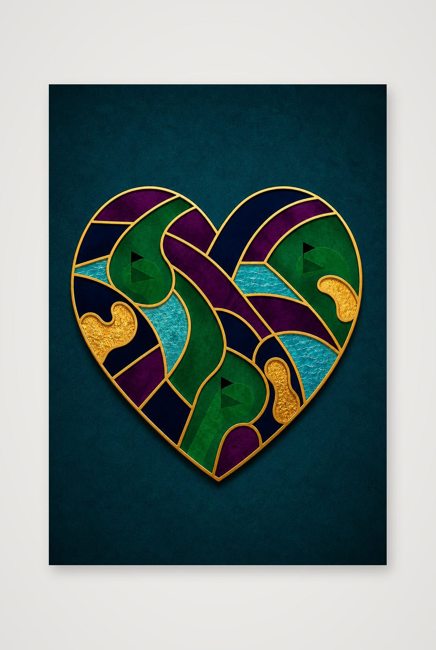 LOVE THE GAME. Golf Heart Art. Green Teal Collection — 59×84cm, 23×33" Print only
