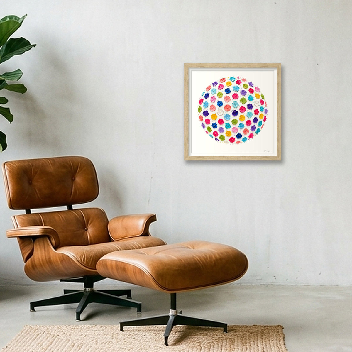 Abstract Golf Art. Impasto Contemporary. Confetti Golf Ball — 30×30cm, 12×12" Oak Frame