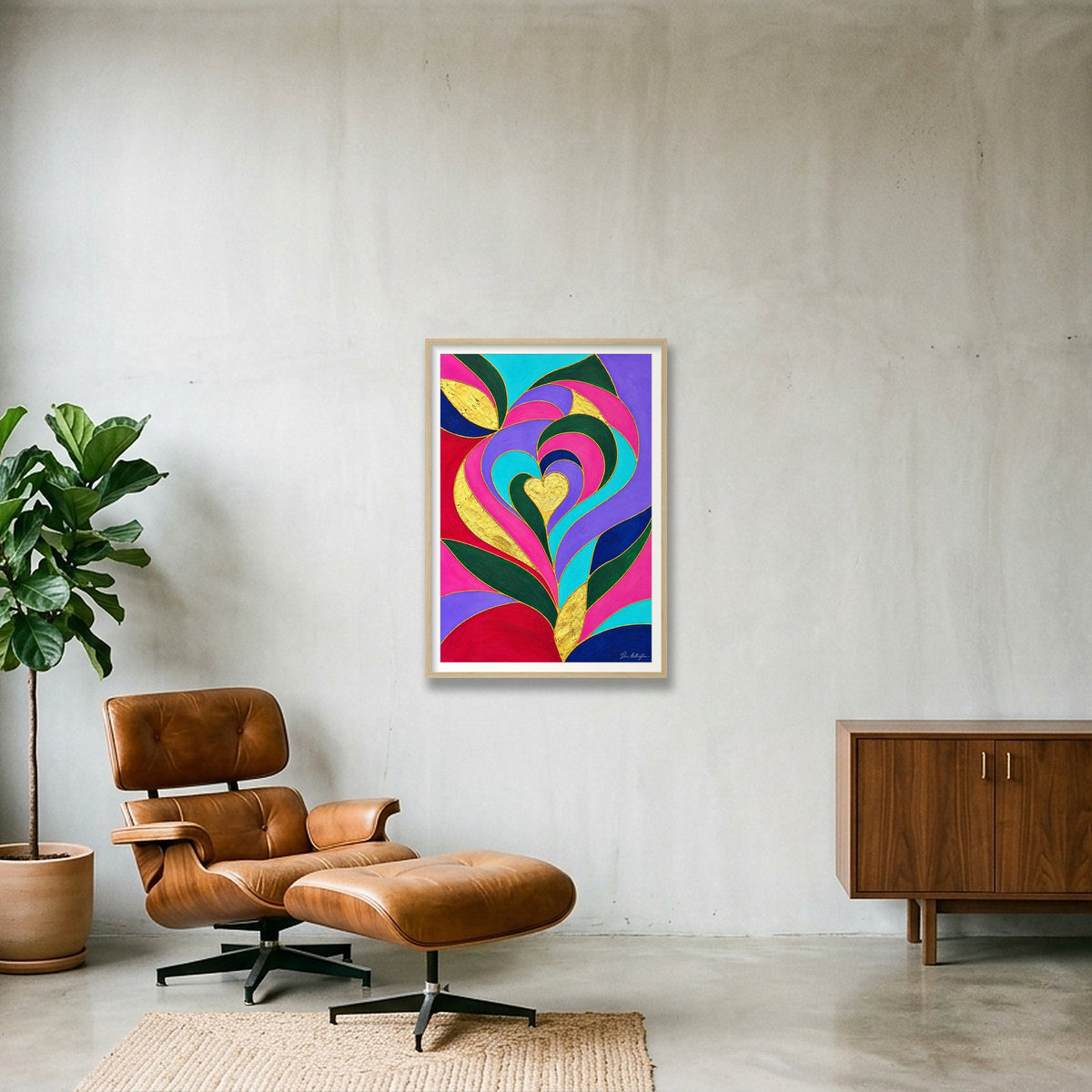 Expressive Reflection: Connection — 59×84cm, 23×33" Oak Frame