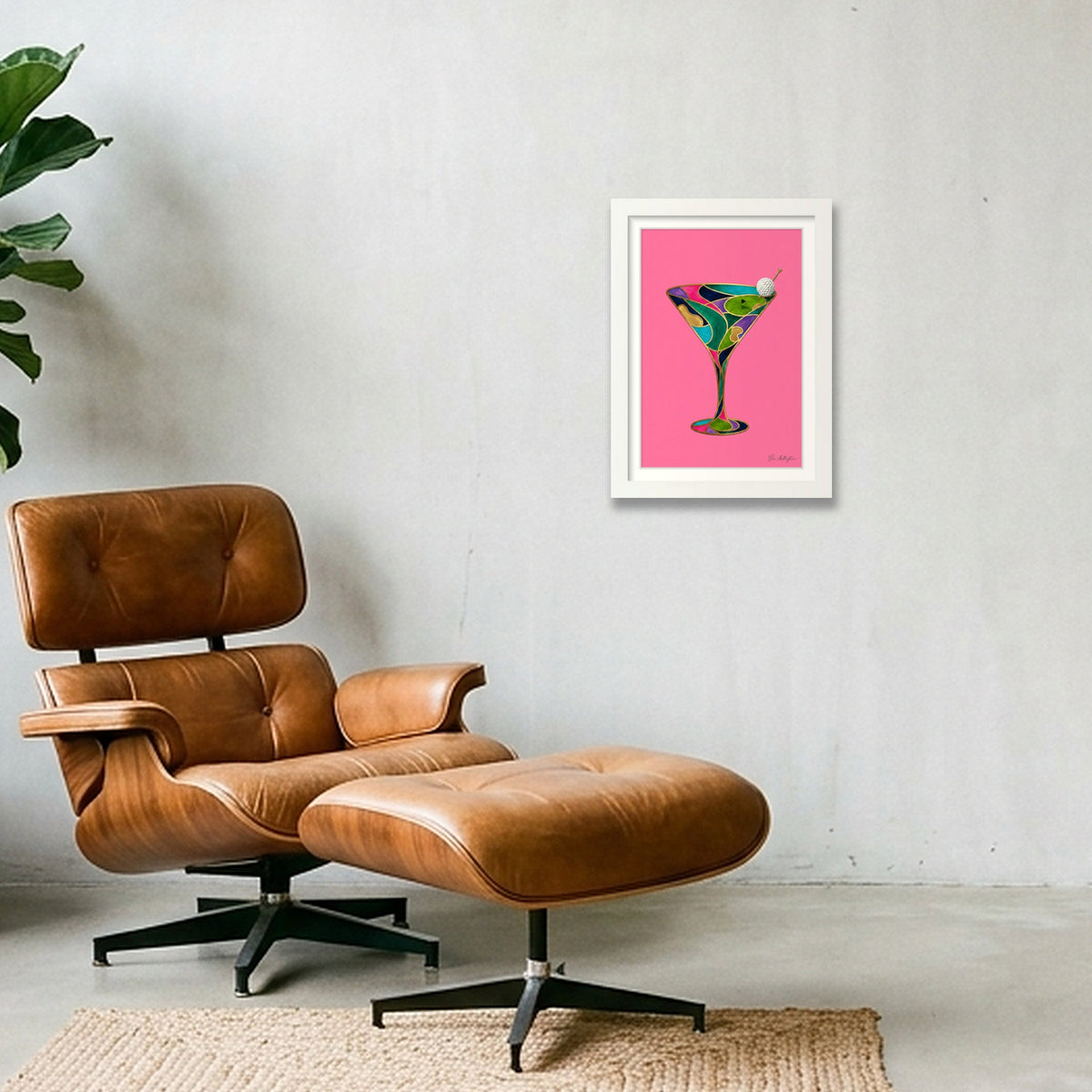 Abstract Golf Art. The 19th Hole. Martini Glass. Framed Print — A4 (21×30cm, 8×12") White Frame