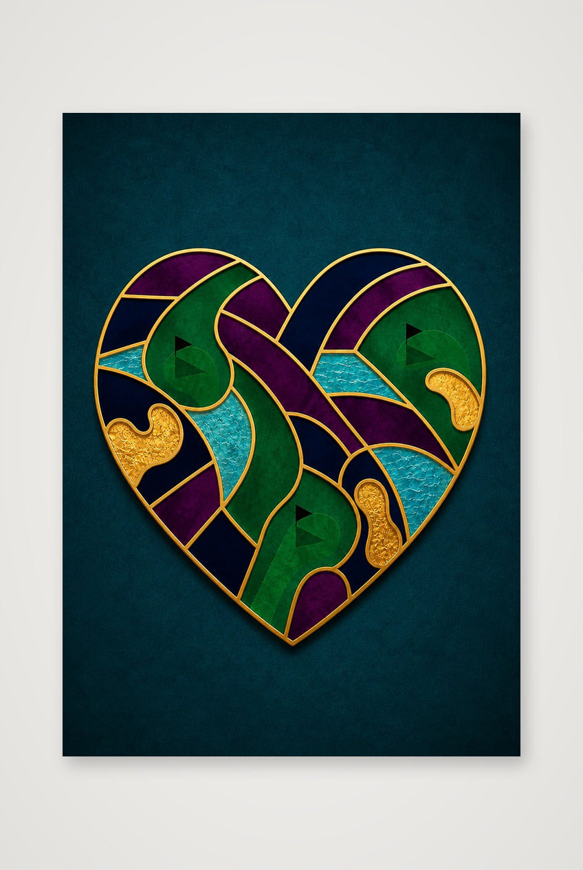 LOVE THE GAME. Golf Heart Art. Green Teal Collection — 42×59cm, 17×23" Print only
