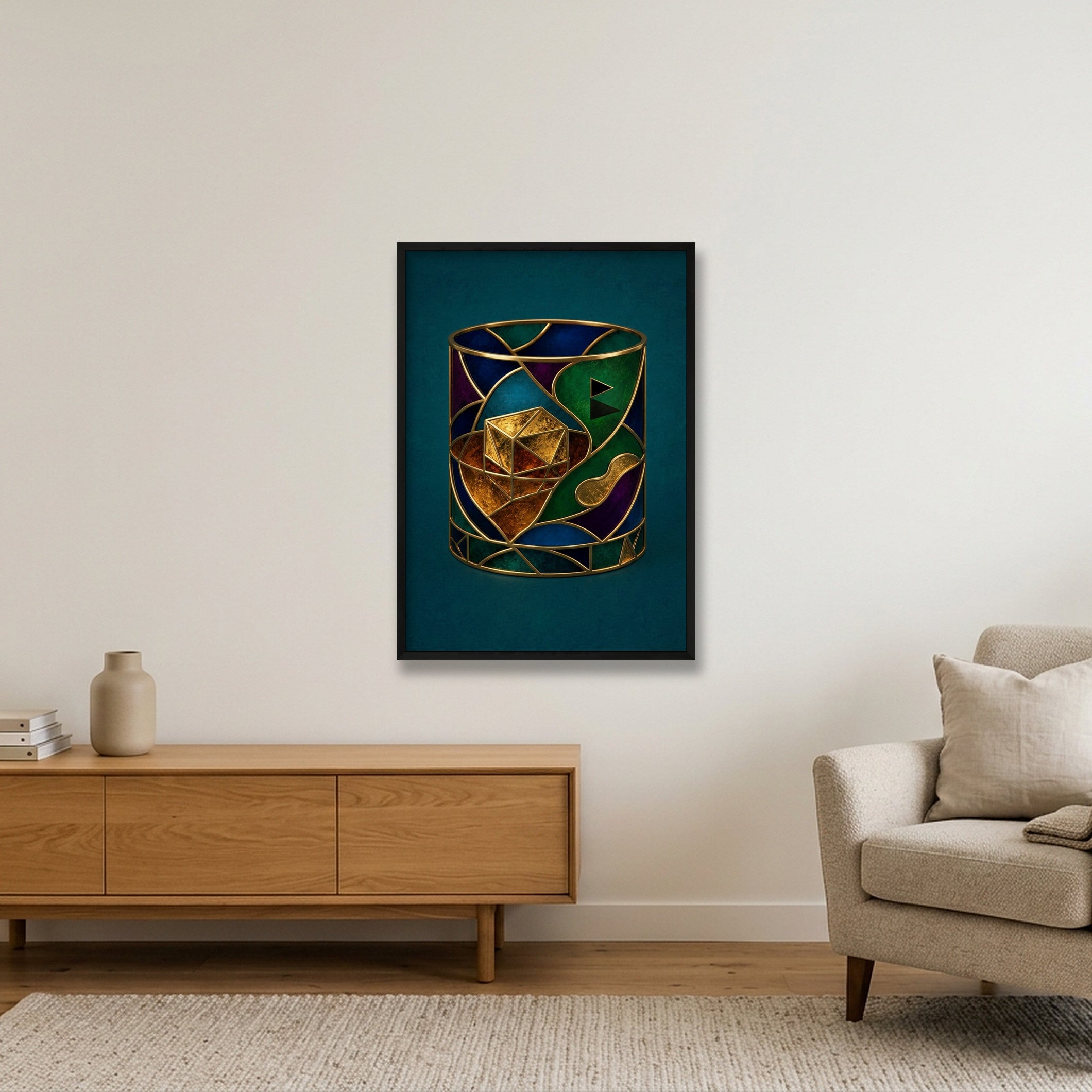 The Nineteenth Hole. Whiskey Glass. Green Teal Collection — 59×84cm, 23×33" Black Frame