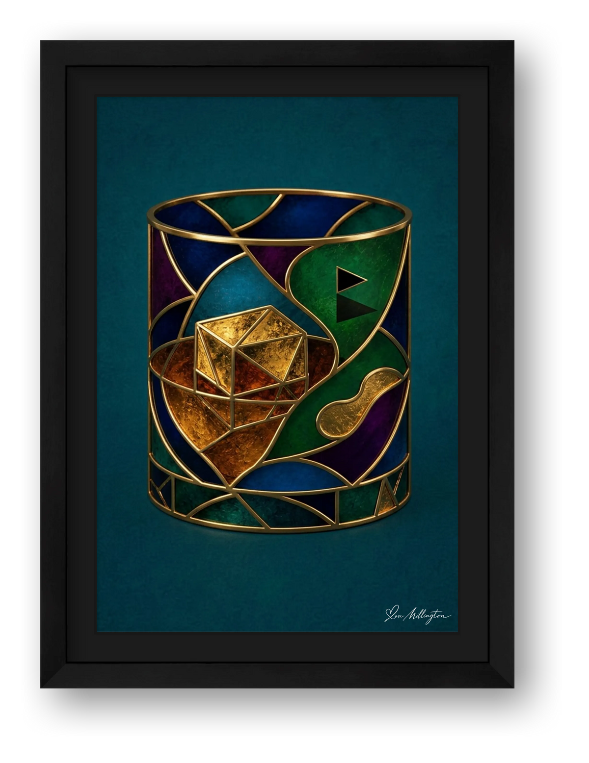 Abstract Golf Art. 19th Hole. Whiskey Glass. Framed Print — framed