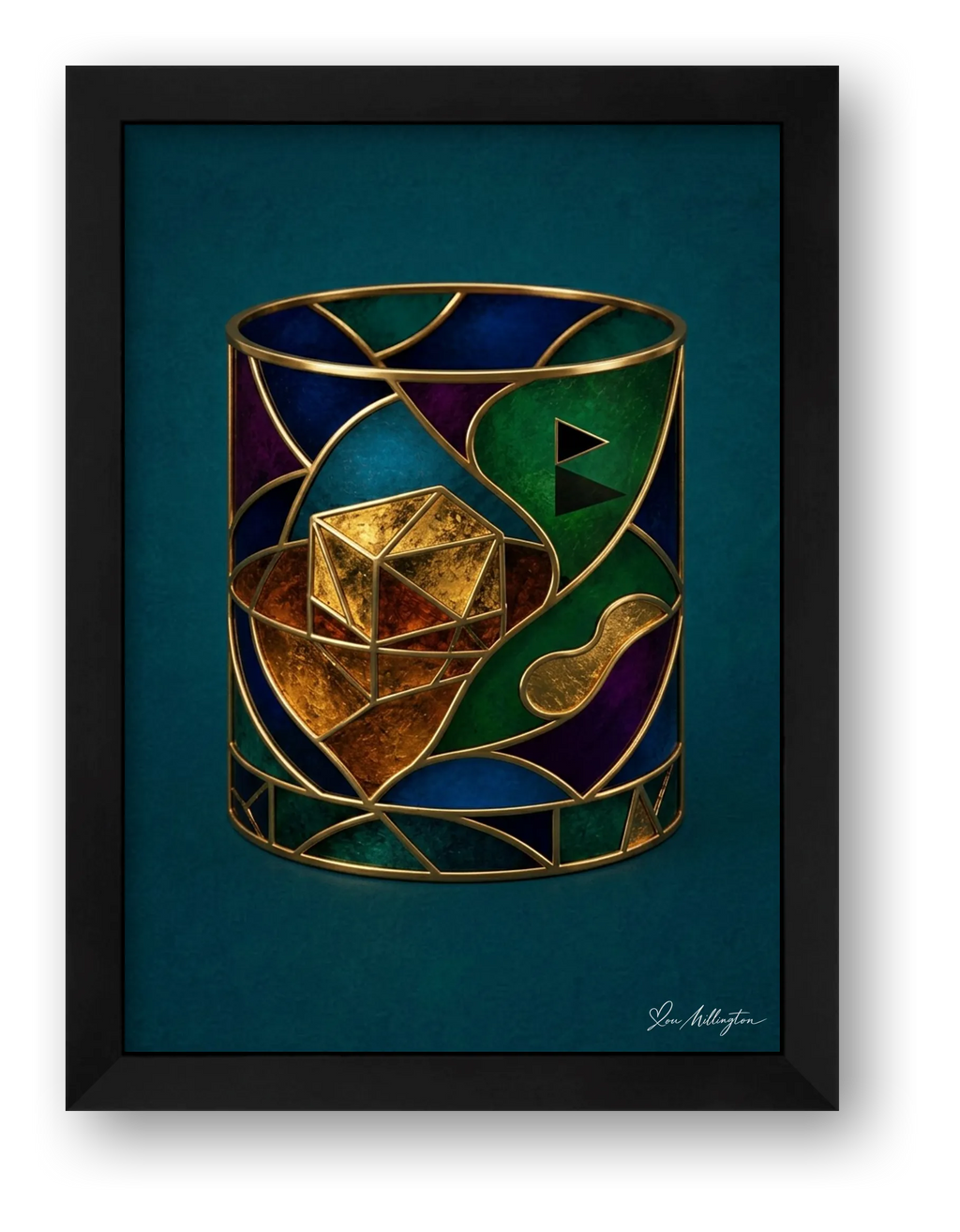 Abstract Golf Art. 19th Hole. Whiskey Glass. Framed Print