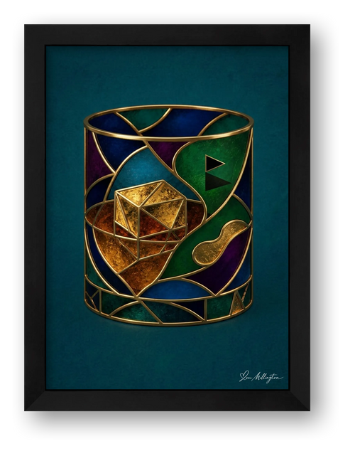 Abstract Golf Art. 19th Hole. Whiskey Glass. Framed Print