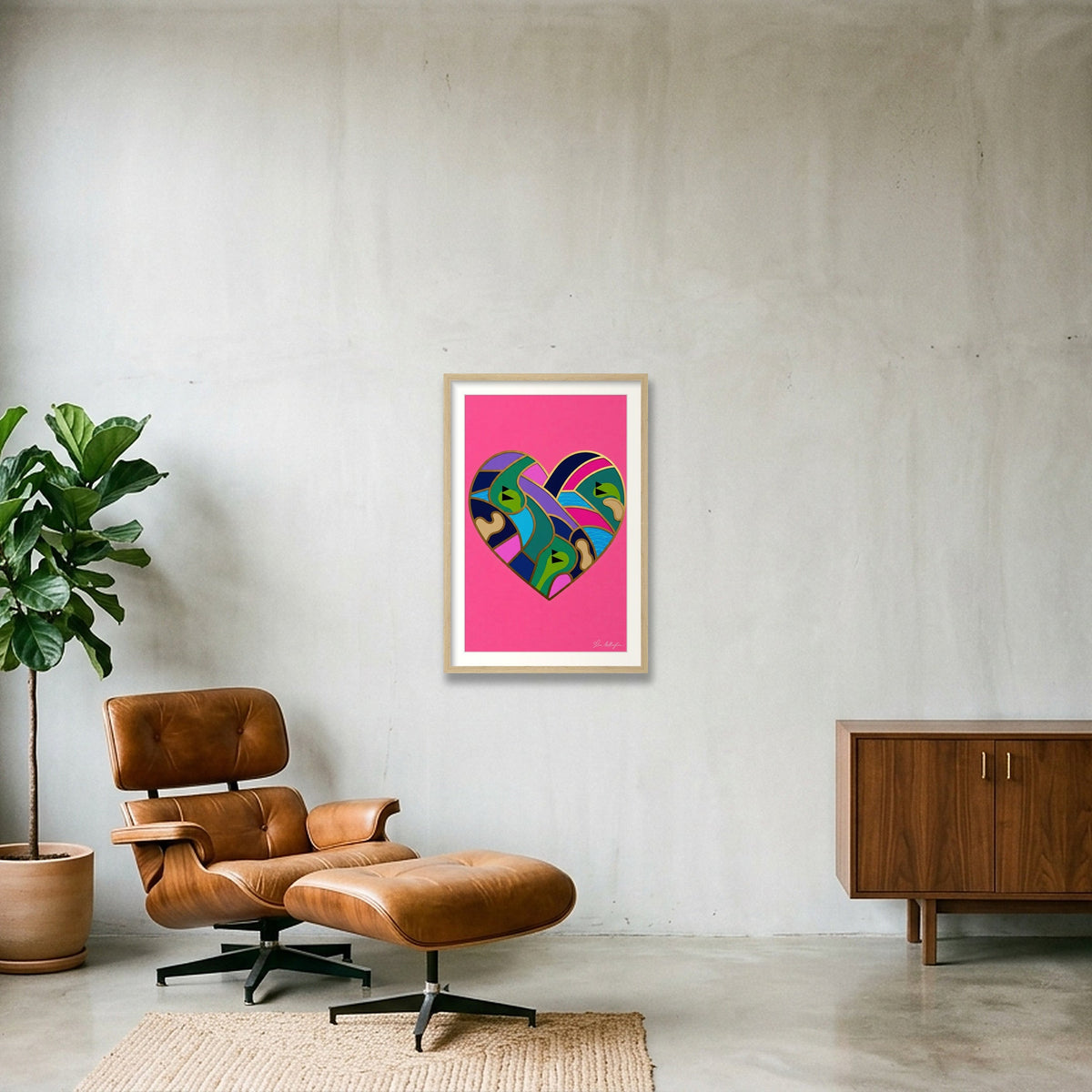 Abstract Golf Art. Love The Game. Framed Print — 40×60cm, 16×24" Oak Frame