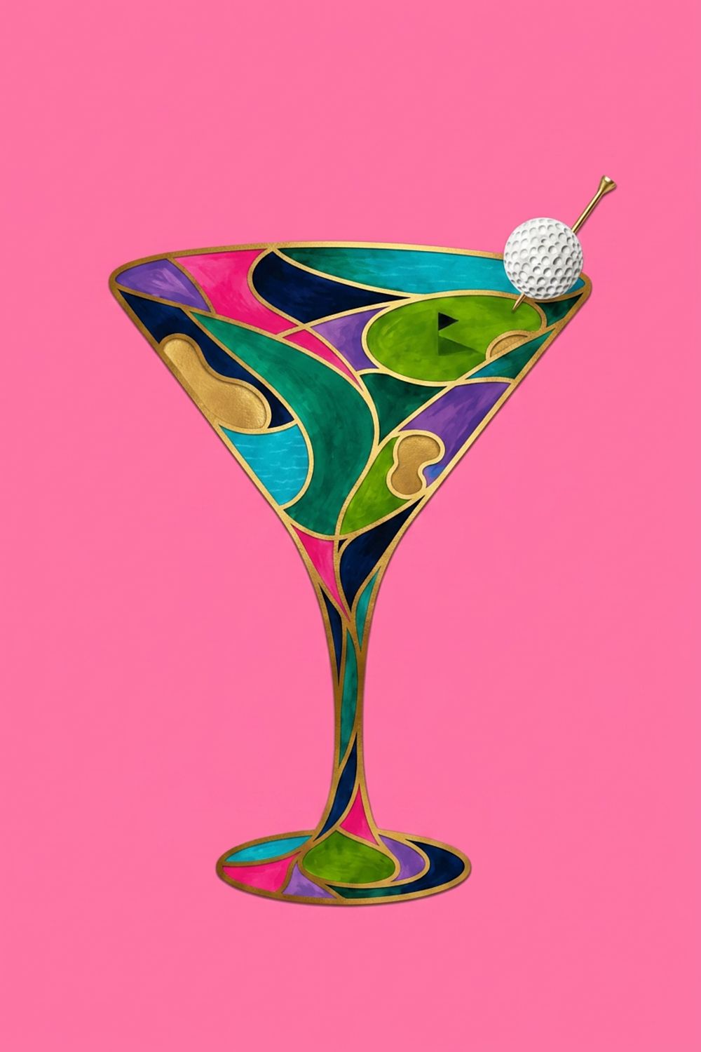 The Nineteenth. Martini Glass. Golf Art. Pink Collection