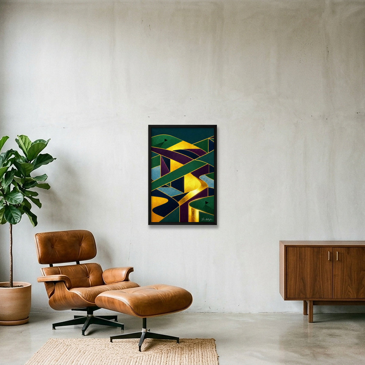 Abstract Golf Art. The Fairway Home. Framed Print — 40×60cm, 16×24" Black Frame