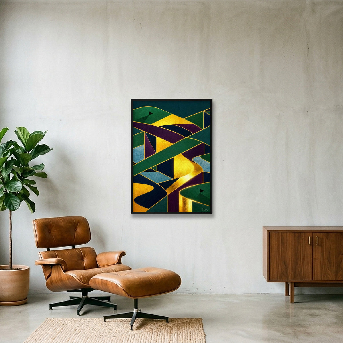 Abstract Golf Art. The Fairway Home. Framed Print — 70×100cm, 28×39" Black Frame