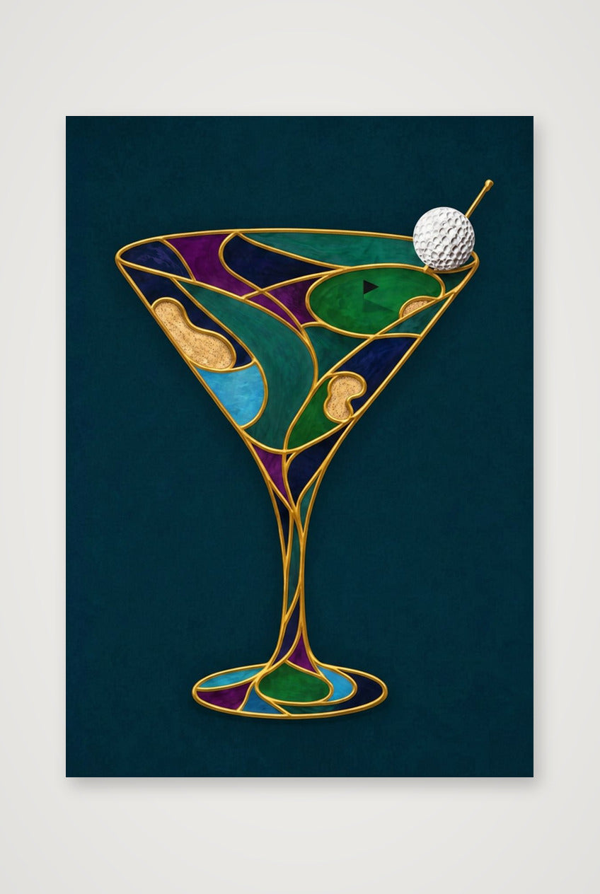 The Nineteenth Hole. Martini Glass. Green Teal Collection — A4 (21×30cm, 8×12") Print only