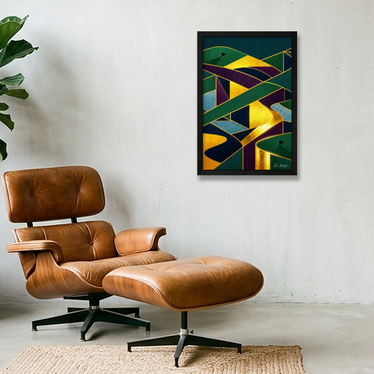 Abstract Golf Art. The Fairway Home. Framed Print — 30×45cm, 12×18" Black Frame