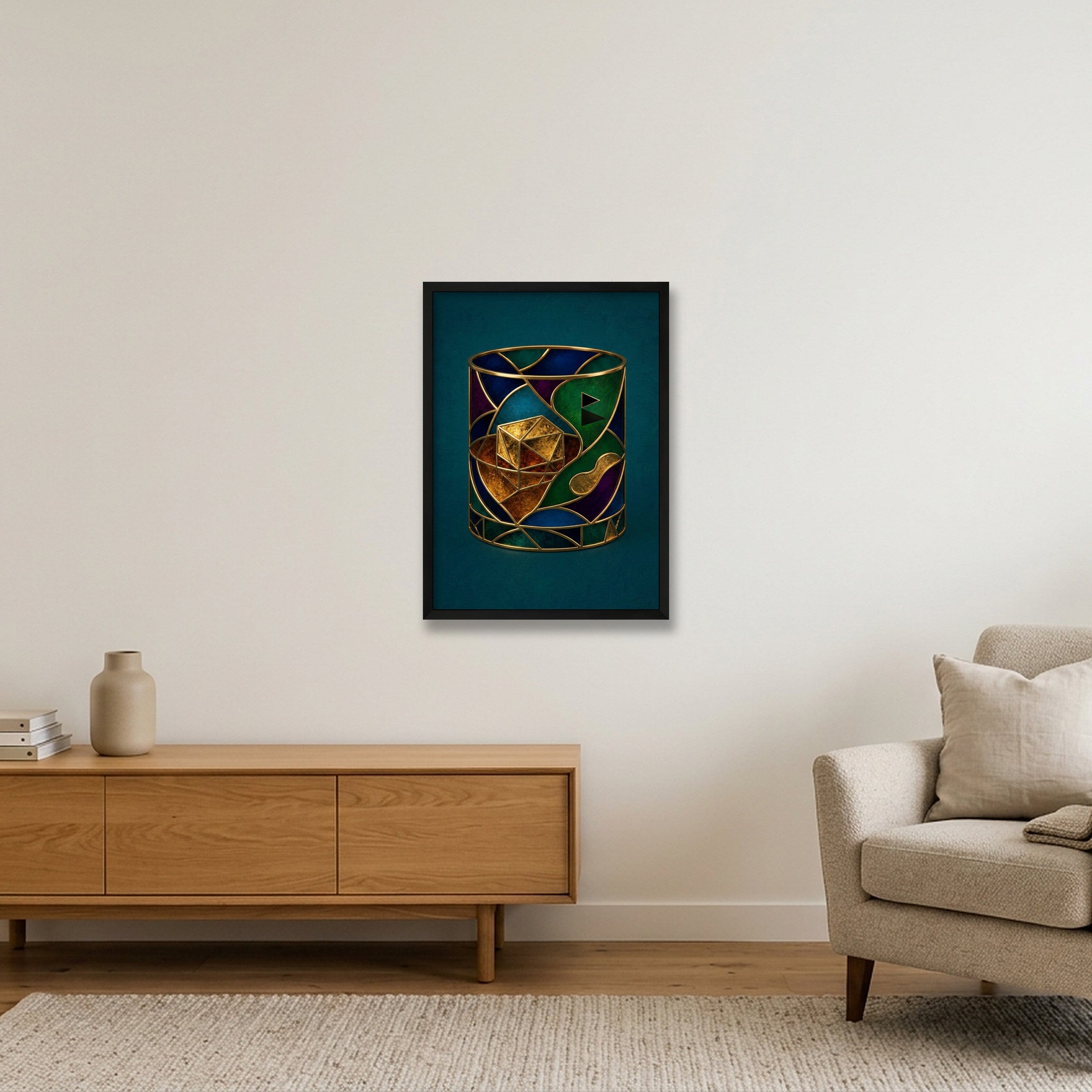 The Nineteenth Hole. Whiskey Glass. Green Teal Collection — 42×59cm, 17×23" Black Frame