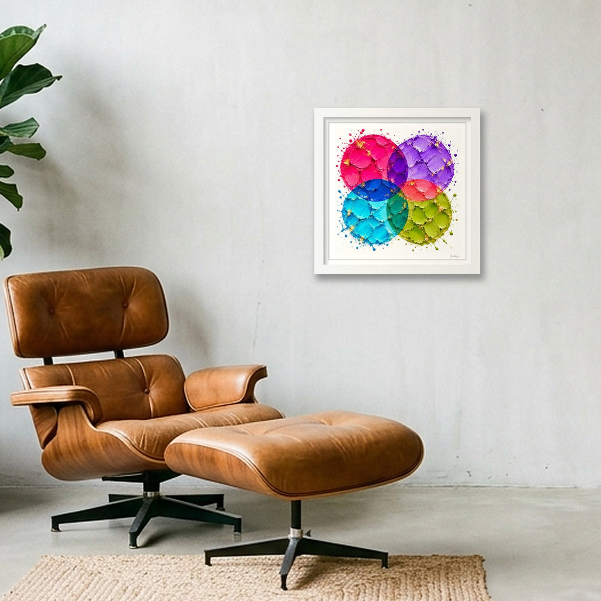 Abstract Golf Art. Impasto Contemporary Art. Four Ball — 30×30cm, 12×12" White Frame