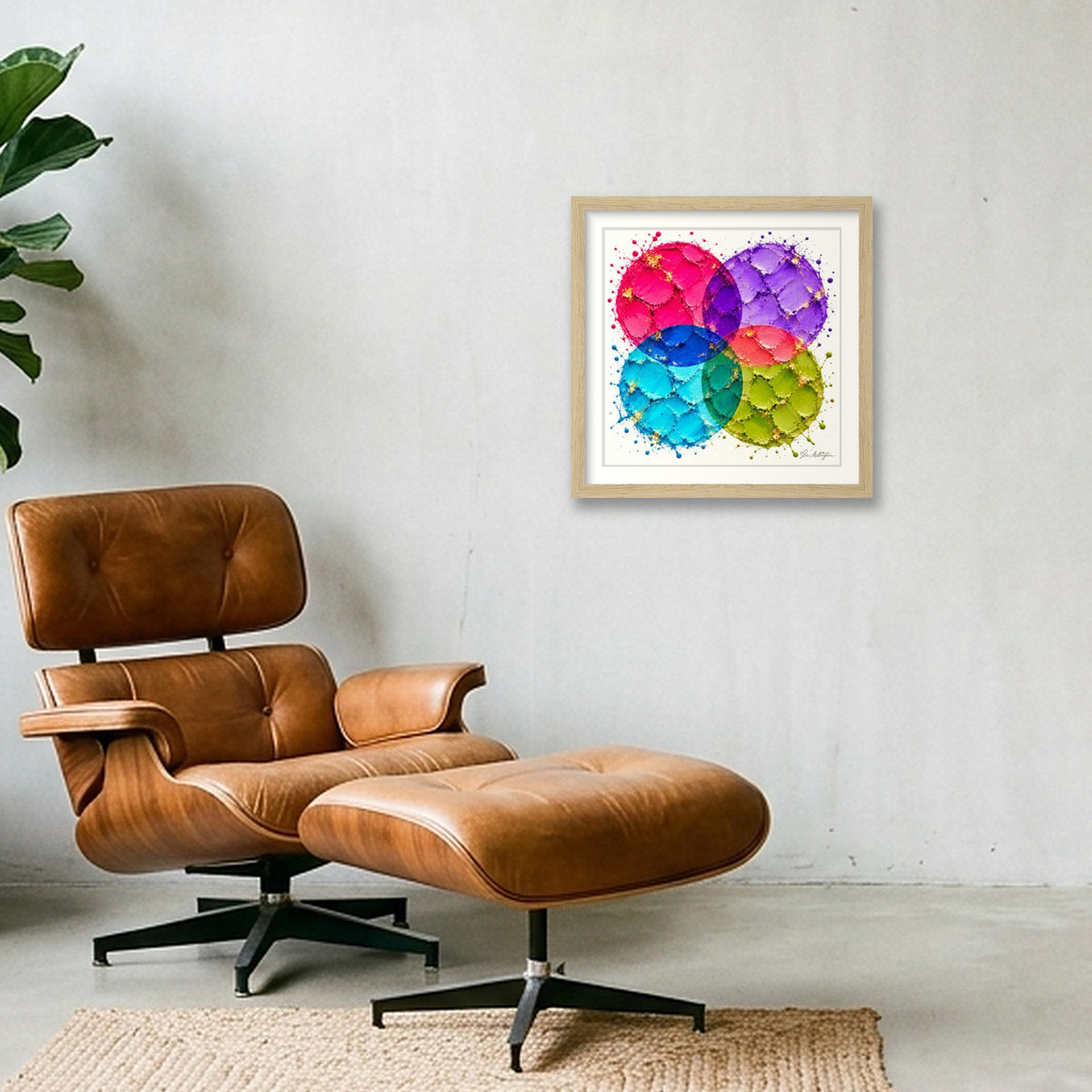 Abstract Golf Art. Impasto Contemporary Art. Four Ball — 30×30cm, 12×12" Oak Frame