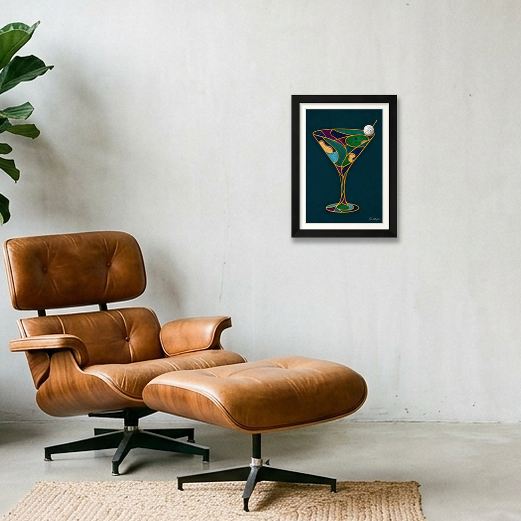 Abstract Golf Art. 19th Hole. Martini Glass. Framed Print — A4 (21×30cm, 8×12") Black Frame