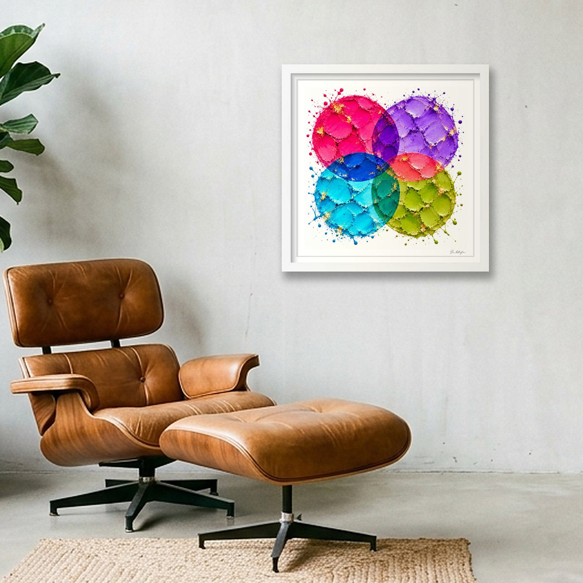 Abstract Golf Art. Impasto Contemporary Art. Four Ball — 40×40cm, 16×16" White Frame