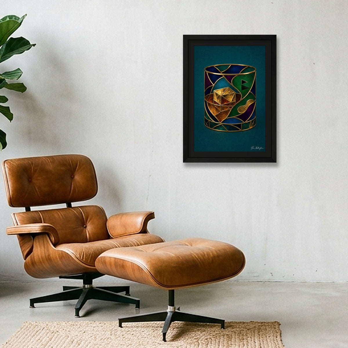 Abstract Golf Art. 19th Hole. Whiskey Glass. Framed Print — A3 (30×42cm, 12×17") Black Frame