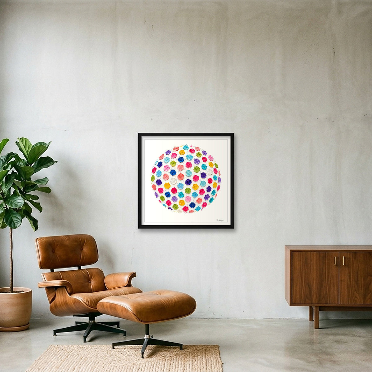 Abstract Golf Art. Impasto Contemporary. Confetti Golf Ball — 50×50cm, 20×20" Black Frame