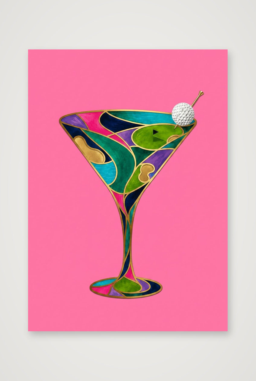 The Nineteenth. Martini Glass. Golf Art. Pink Collection — A4 (21×30cm, 8×12") Print only