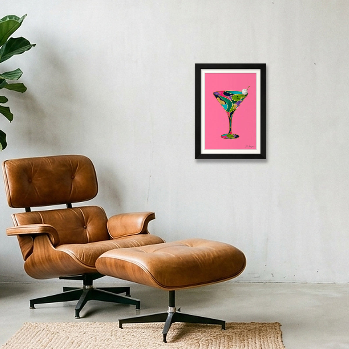Abstract Golf Art. The 19th Hole. Martini Glass. Framed Print — A4 (21×30cm, 8×12") Black Frame