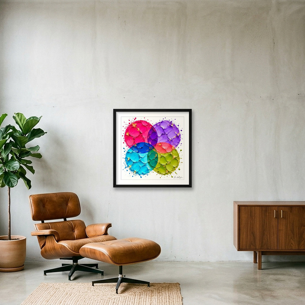 Abstract Golf Art. Impasto Contemporary Art. Four Ball — 50×50cm, 20×20" Black Frame