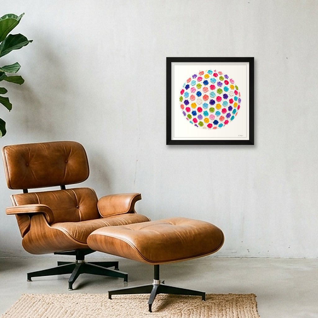 Abstract Golf Art. Impasto Contemporary. Confetti Golf Ball — 30×30cm, 12×12" Black Frame