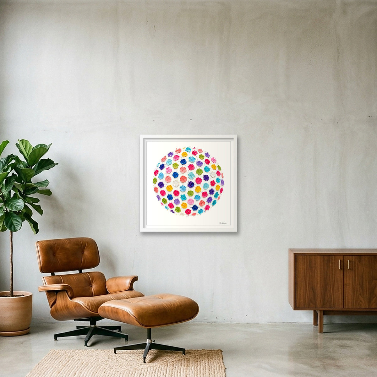 Abstract Golf Art. Impasto Contemporary. Confetti Golf Ball — 50×50cm, 20×20" White Frame